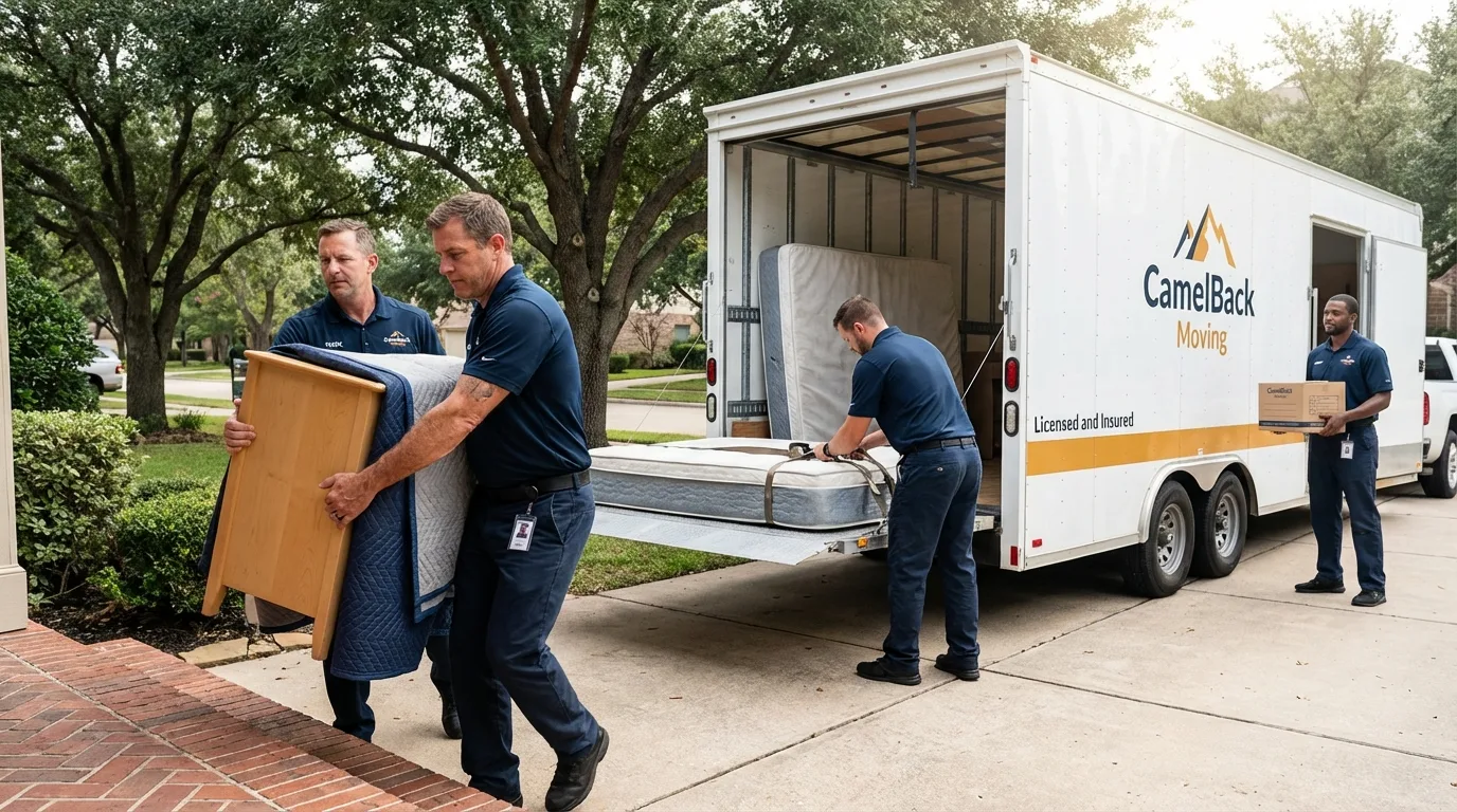 Crew loading residential truck for cross-state move from Cold Spring Harbor, NY