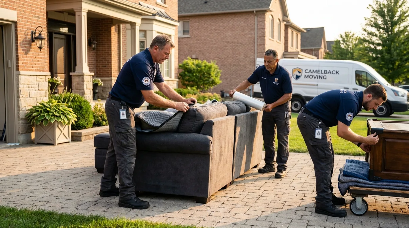 Large estate moving crew wrapping furniture in Cold Spring Harbor, NY